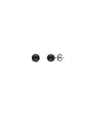 Sterling Silver Rhodium Plated Stud Earrings for Women with Pinch Clasp and Organic Pearl, 8mm Round Tahiti Pearl, Lyra Collection