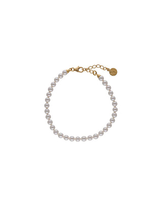 Sterling Silver Gold Plated Long Bracelet for Women with Organic Pearl, 4mm Round White Pearl, 16/19cm Long, Ballet Collection