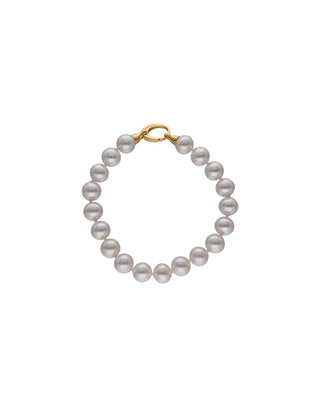 Sterling Silver Gold Plated Long Bracelet for Women with Organic Pearl, 10mm Round White Pearl, 21cm Long, Lyra Collection