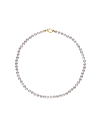 Sterling Silver Gold Plated Short Necklace for Women with Organic Pearl, 7mm Round White Pearl, 50cm Long, Lyra Collection