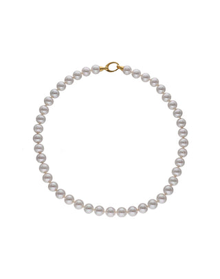 Sterling Silver Gold Plated Short Necklace for Women with Organic Pearl, 10mm Round Grey Pearl, 45cm Long, Lyra Collection