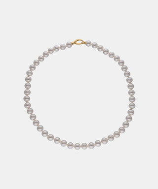 Sterling Silver Gold Plated Short Necklace for Women with Organic Pearl, 10mm Round White Pearl, 50cm Long, Lyra Collection