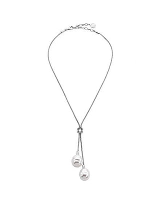 Short Necklace 40/45cm Long in Silver Rhodium-Plated, 14mm Baroque White Pearls, Tender Collection