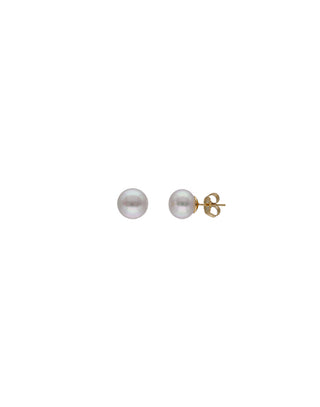 Sterling Silver Gold Plated Stud Earrings for Women with Post Clasp and Organic Pearl, 10mm Round White Pearl, Nuada Collection