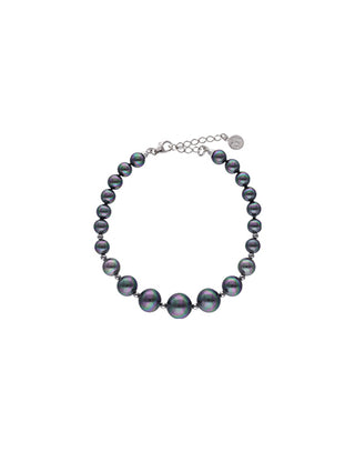 Sterling Silver Rhodium Plated Bracelet for Women with Organic Pearl, 6/7/8/9/10mm Round Grey Pearls, 19/22cm Long, Lyra Collection