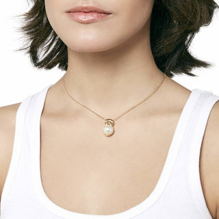 Short Necklace 42/47cm Long in Metal Gold-Plated, 12mm Round White Pearl, Vega Collection