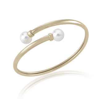 Steel Bangle Bracelet for Women with Organic Pearls, 9mm Oval White Pearl, 58mm size, Galatea Collection
