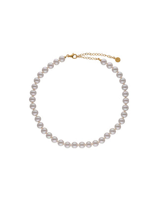 Sterling Silver Gold Plated Short Necklace for Women with Organic Pearl, 8mm Round White Pearl, 32/40cm Long, Ballet Collection