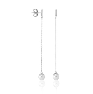 Sterling Silver Rhodium Plated Ling Earrings with Post for Women with Organic Pearl, 8mm Round White Pearl, Giselle Collection