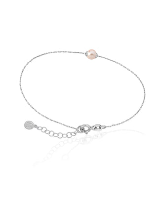 Sterling Silver Rhodium Plated Bracelet for Women with Organic Pearls, 5mm Round Pink Pearl, 15/18cm long, Cies Collection