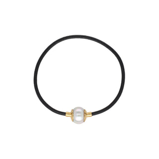 Black Leather Cord Customizable Bracelet for Men and Women, Gold-plated Brass, 6.3 inches Long, Zindis Collection