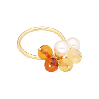 Sterling Silver Gold Plated Ring for Women with Organic Pearl, 6mm Round White Pearl, Algaida Collection