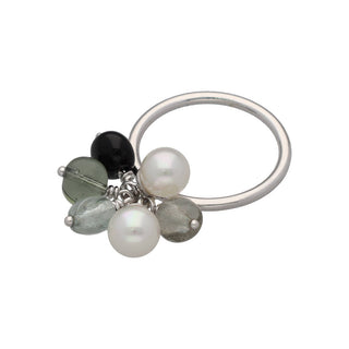 Sterling Silver Rhodium Plated Ring for Women with Organic Pearl, 6mm Round White Pearl, Algaida Collection