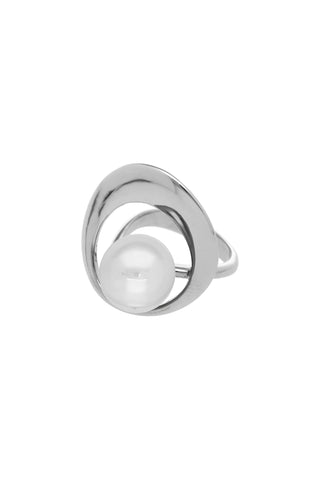 Steel Closed Ring for Women with Organic Pearl, 12mm Round White Pearl.