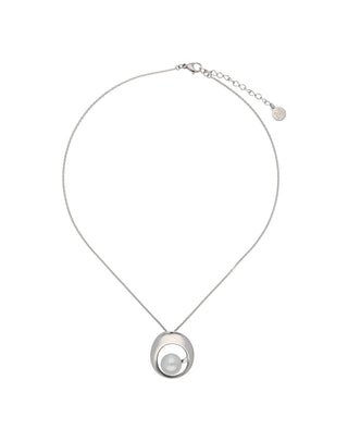 Steel Pendant Necklace for Women with 12mm Round White Pearl Pendant with chain 42/47cm long in steel, Petra Collection