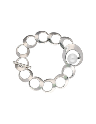 Steel Chained Bracelet for Women with Organic Pearls 20cm long in steel, 12mm Round White Pearl.