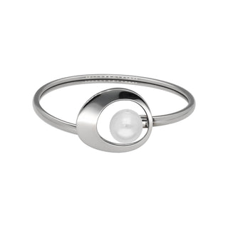 Steel Petra Bangle Bracelet for Women with Organic Pearl 46x58mm diameter in steel, 12mm round white pearl