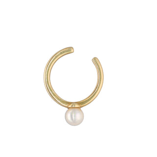 Single Gold Plated Silver Ear Cuff with Organic Pearl, 4mm Round White Pearl, Kéa Collection