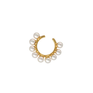 Single Gold Plated Silver Ear Cuff with eleven 4mm Round White Pearls, Kéa Collection