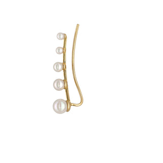 Single Gold Plated Silver Ear Cuff with 4 Organic Pearls, 3, 4, 5 and 6mm Round White Pearls, Kéa Collection
