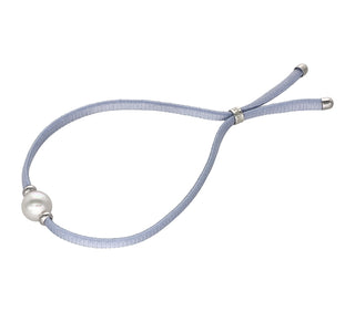 Baby Blue Elastic Bracelet for Women with Organic Pearl, 8mm Round White Pearl, Adjustable 7.8" Length, Sifnos Collection