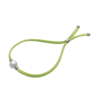 Lime Elastic Bracelet for Women with Organic Pearl, 8mm Round White Pearl, Adjustable 7.8" Length, Sifnos Collection