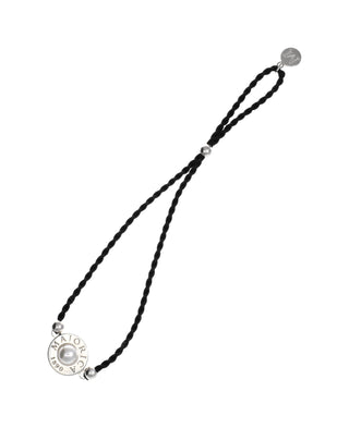 Black Braided Steel Bracelet for Women with 6mm Half Ball White Pearl, Adjustable 8.6" Length, Lipari Collection