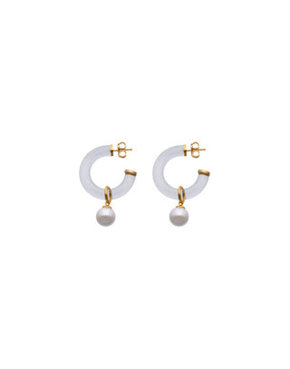 Sterling Silver Gold Plated Crystal Hoop Earrings for Women with Post Clasp and Organic Pearl, 10mm Round White Pearl, Ayla Collection