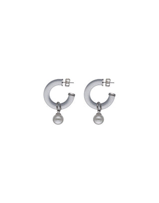 Sterling Silver Crystal Hoop Earrings for Women with Post Clasp and Organic Pearl, 10mm Round White Pearl, Ayla Collection