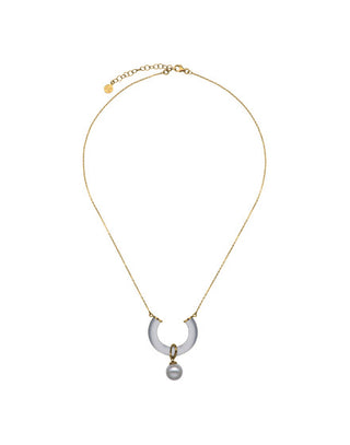 Sterling Silver Gold Plated Crystal Pendant Chain Necklace  for Women with Organic Pearl, 10mm Round White Pearl, Ayla Collection
