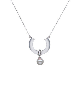 Sterling Silver Crystal Pendant Chain Necklace for Women with Organic Pearl, 10mm Round White Pearl, Ayla Collection