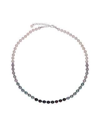 Gradient black, grey and white silver necklace, round pearls of 6mm and 45cm length.