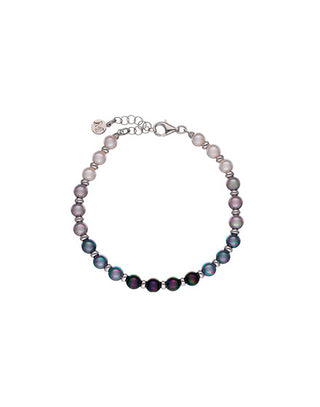 Gradient black, grey and white silver bracelet, round pearls of 6mm and 19cm length, NYX Collection