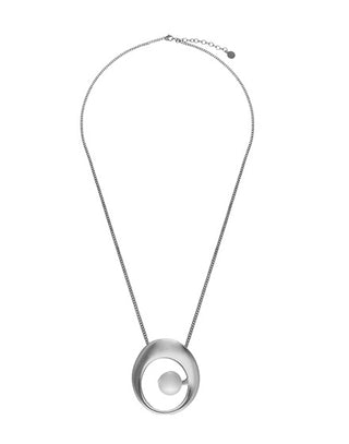 XL steel pendant with chain and round white pearl of 16mm  70cm length, Petra Collection