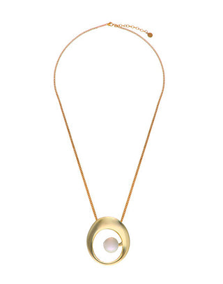 XL gold plated steel pendant with chain and round white pearl of 16mm 70cm length 8426880016047