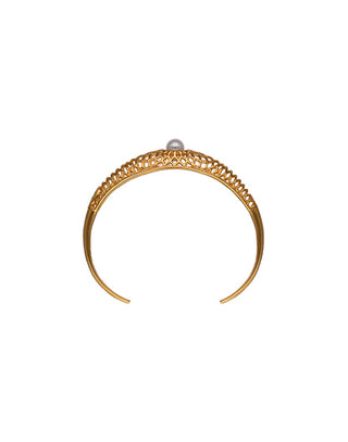 Gold plated silver cutout bangle. Round white pearl of 6mm for men and women ETNA Collection