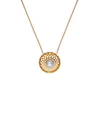 Gold-plated silver pendant with chain. Round white pearl of 10mm. 42cm length ETNA Collection