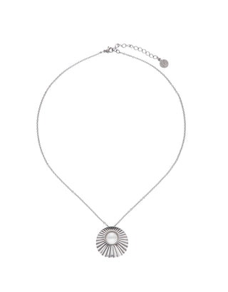 Stainless Steel Pendant With Chain for Women with Organic Simulated Pearls, 9mm Round White Pearl, 42cm Length, Le Palm Collection