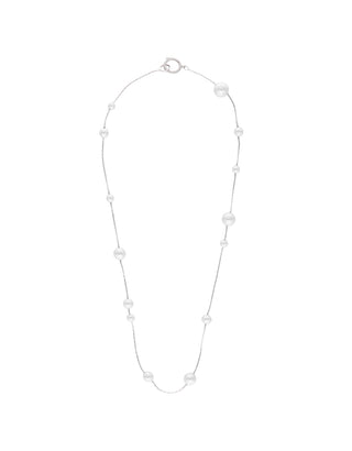 Sterling Silver Rhodium Plated Necklace for Women with Organic Simulated Pearl,  4-8mm White Round Pearls, 40cm Length, Dangle Collection