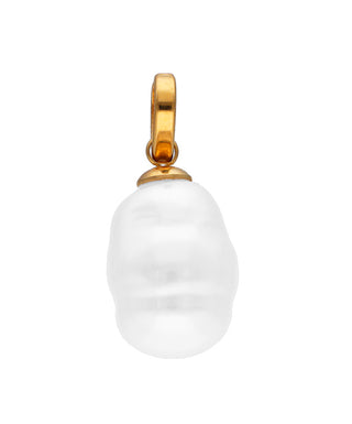 Gold Plated Sterling Silver Charm Pendant for Women with Organic Simulated Pearl, 12mm Baroque White Pearl, Charm&Glow Collection