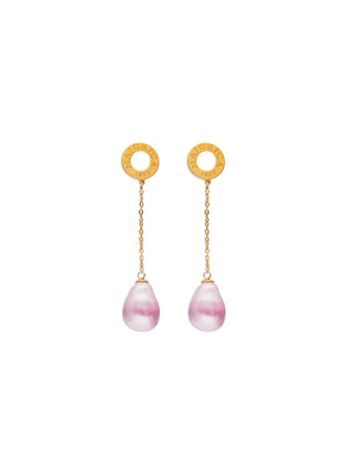 Gold Plated Sterling Silver Earrings for Women with Organic Simulated Pearl, 12mm Baroque Ruby Red Ombre Pearl, Luar Collection