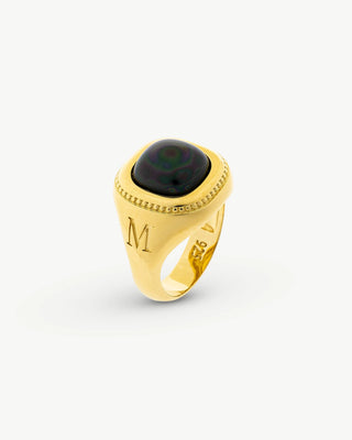 Gold Plated Silver Signet Ring, Squared Black Pearl of 10x10mm, Size 17, Zale Collection