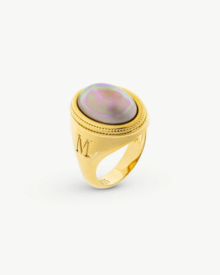 Gold Plated Silver Signet Ring, Oval Aubergine Pearl of 10x15mm, Size 25, Zale Collection