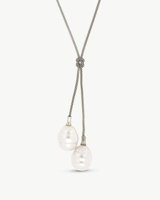 Short Necklace 40/45cm Long in Silver Rhodium-Plated, 14mm Baroque White Pearls, Tender Collection