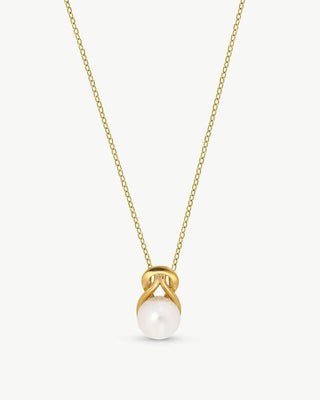 Short Necklace 42/47cm Long in Metal Gold-Plated, 12mm Round White Pearl, Vega Collection