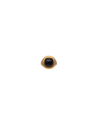 Gold plated silver signet ring. Squared black pearl of 10x10mm for men and women. ZALE Collection