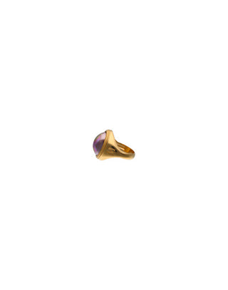 Gold plated silver signet ring. Oval aubergine  pearl of 10x15 mm for men and women ZALE Collection