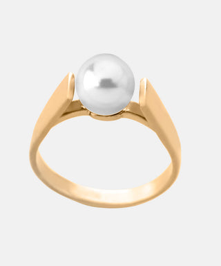 Sterling Silver Gold Plated Ring for Women with Organic Pearl, 7mm Round White Pearl, Nuada Collection