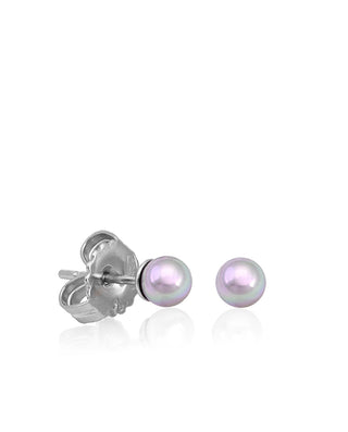 Sterling Silver Rhodium Plated Stud Earrings for Women with Organic Pearl, 4mm Round Nuage Pearl, Lyra Collection