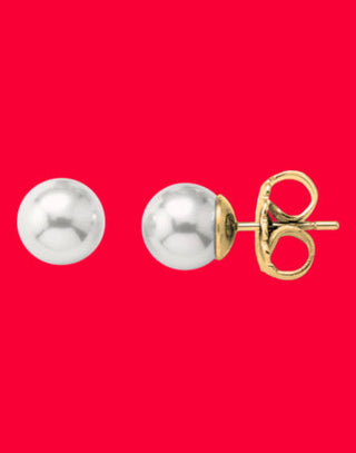 Sterling Silver Gold Plated Stud Earrings for Women with Organic Pearl, 5mm Round White Pearl, Lyra Collection